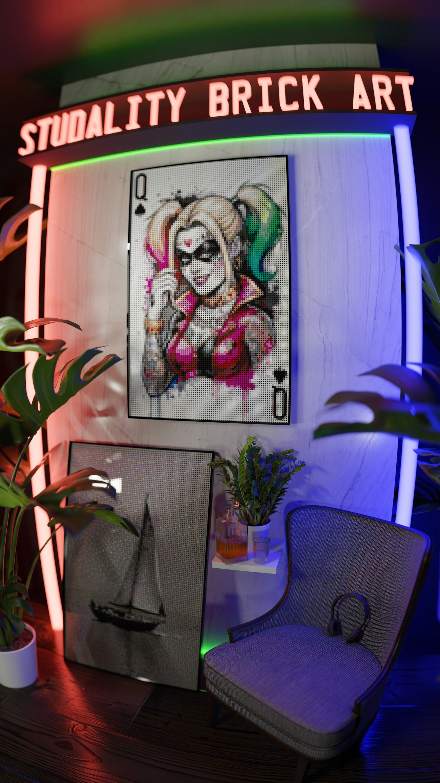 Harley Quinn DC Joker LEGO® Style mosaic kit with clear building instructions